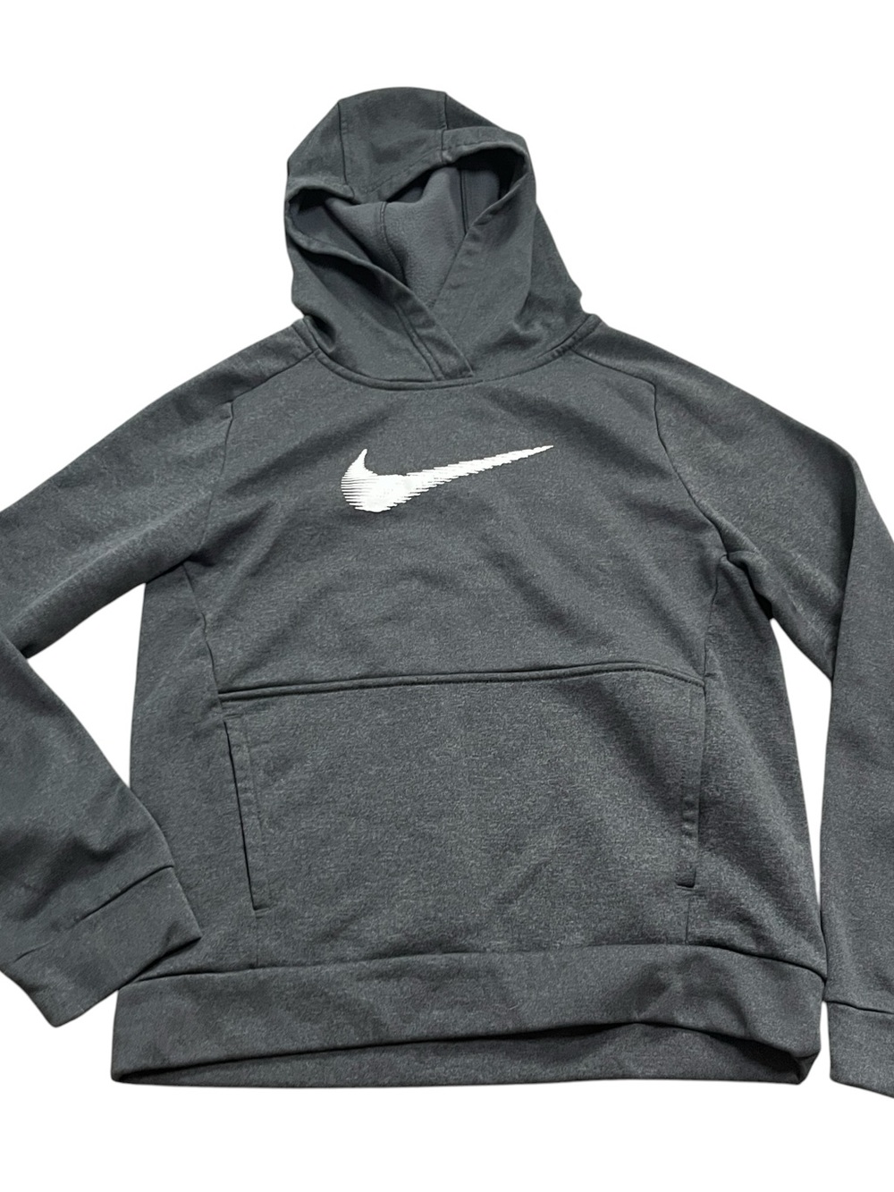Nike Boys Charcoal Crewneck Hoodie White Swoosh Therma-Fit Size Medium